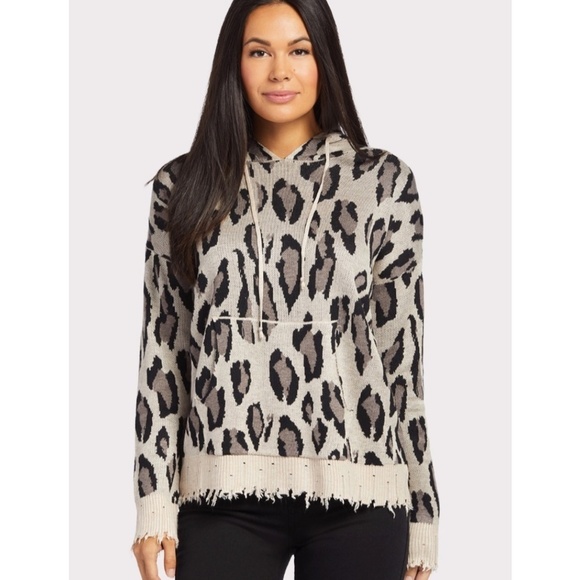 Fate Wool Blend Hoodie Sweater Liza Leopard Distressed Pull Over‎ - Picture 10 of 10